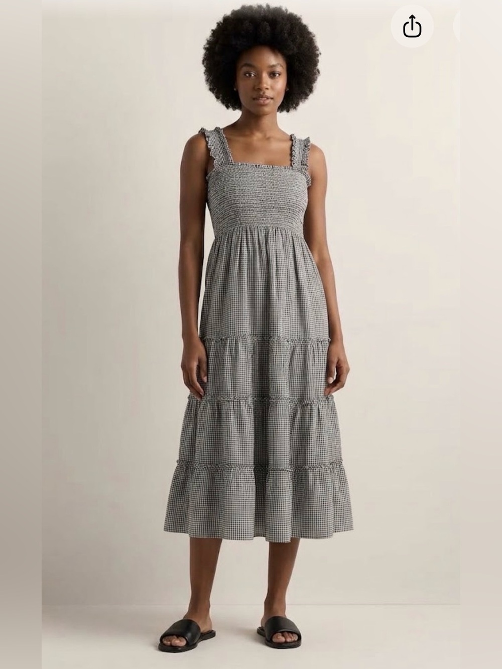 Quince 100% European Linen Smocked Midi Gingham Dress Sz S